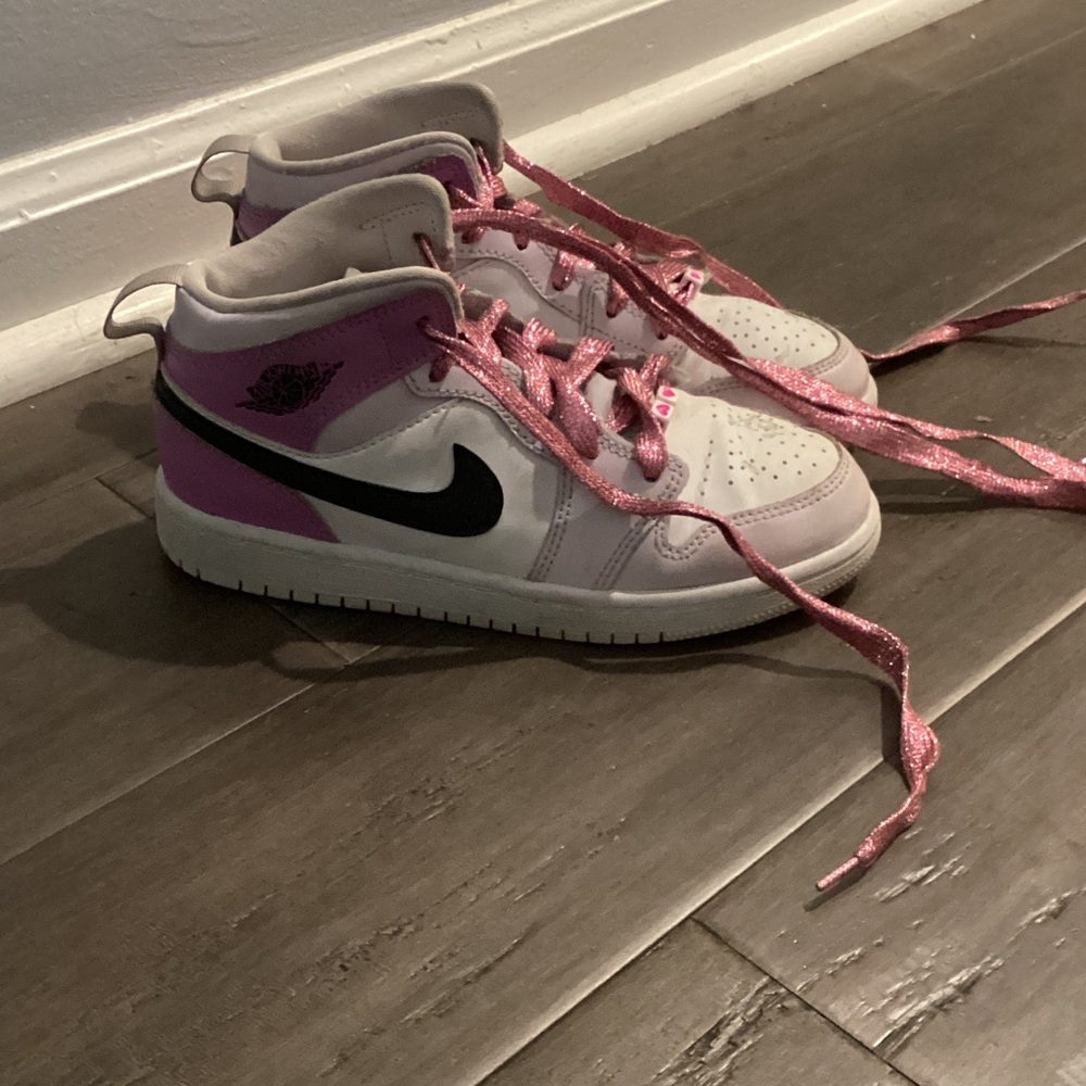 Nike Kids Pink and White High-Top Sneakers